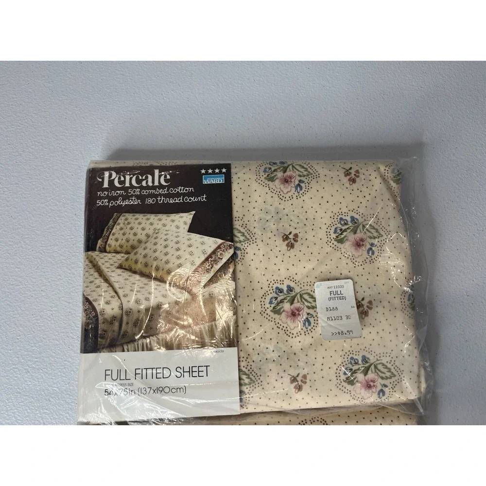 Vtg Montgomery Ward Full Size Flat And Fitted Sheets‎ Floral Brookside Percale